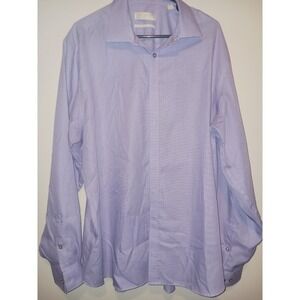 Michael Kors Mens Button Down Shirt Regular Fit 17.5 Non Iron Blue White Stripes